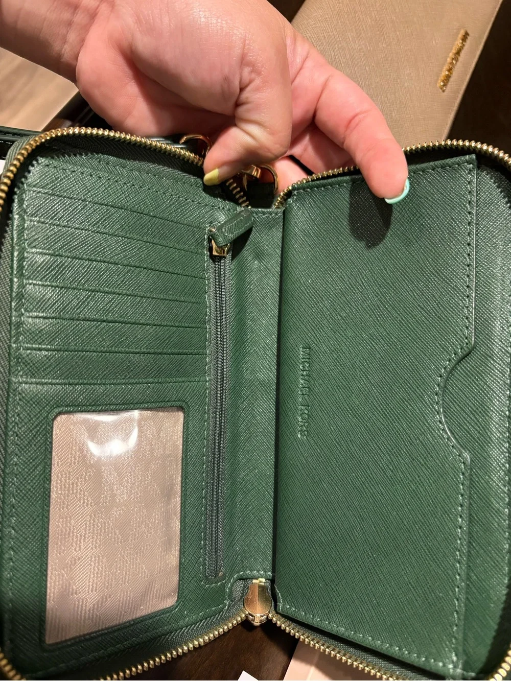 Michael Kors Mint Green Saffiano Wallet with Gold Hardware